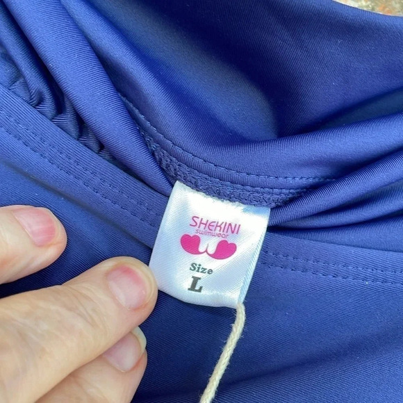 SHEKINI Women's Navy Bottom Twist Front Cheeky Swimsuit Ruched Bottoms - Picture 2 of 5